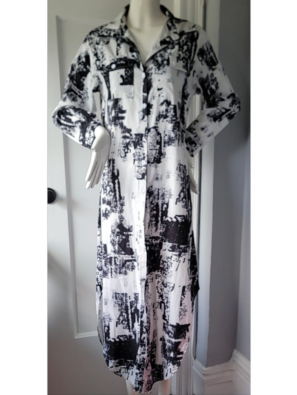 HALFHEART Abstract Print Button-Down Maxi Dress